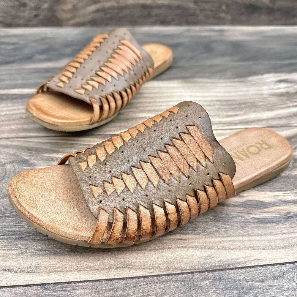 NIB Roan Bed Stu Chastity 7 37 Leather Huarache Slide Flat Sandals Almond Oats - Picture 5 of 11